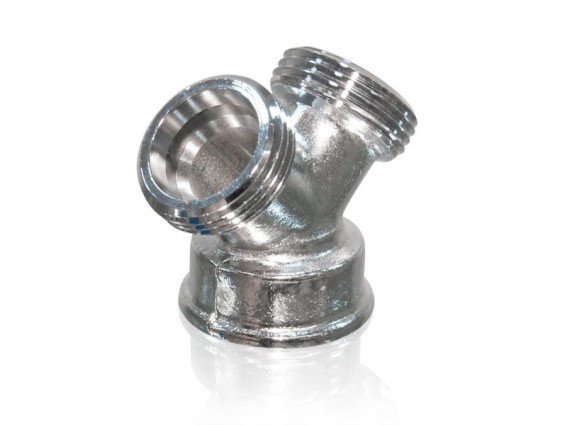 Chrom 2 Wege Verteiler Y Verteilerstück 3/4" IG, 2x 3/4" AG