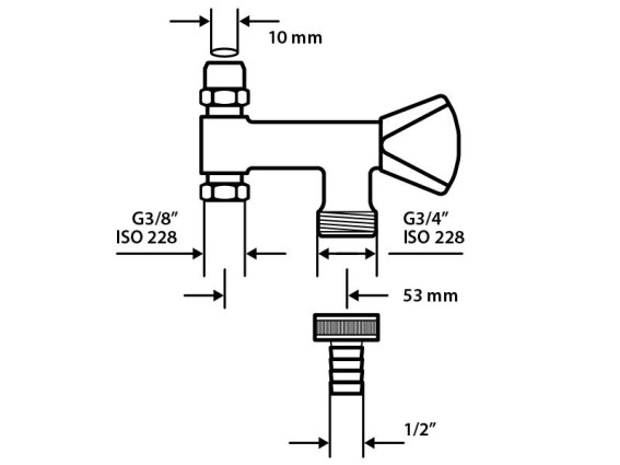 Doppeleckventil mit Rückflussverhinderer 3/8" x 3/8" x 3/4"