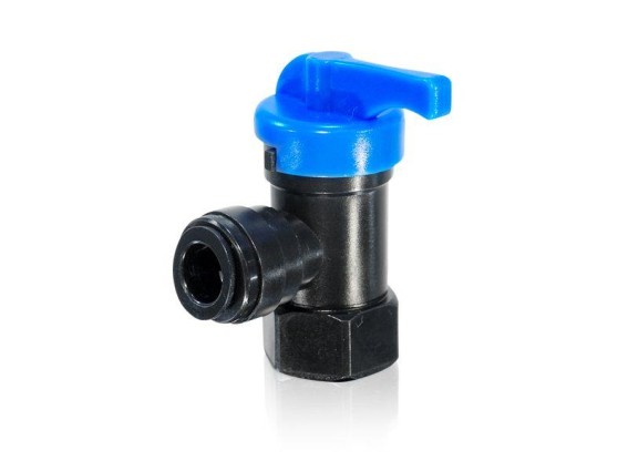 Winkel Kugelhahn 90° 10 mm x 3/8" IG BSPT Schnellstecksystem