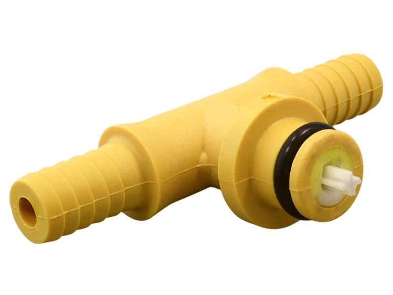 T-Verbinder für Druckluft-Zufuhr, 2 x 1/4" Schlauchtülle + Rückschlagventil