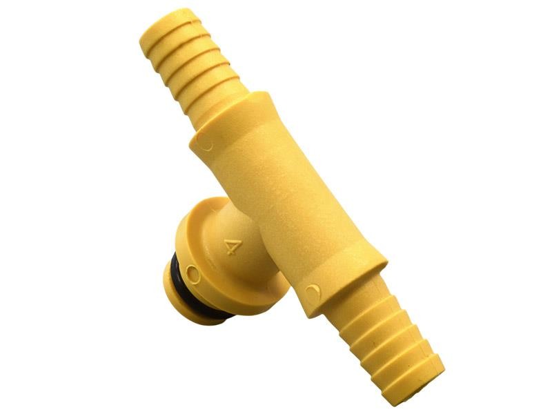 T-Verbinder für Druckluft-Zufuhr, 2 x 1/4" Schlauchtülle + Rückschlagventil